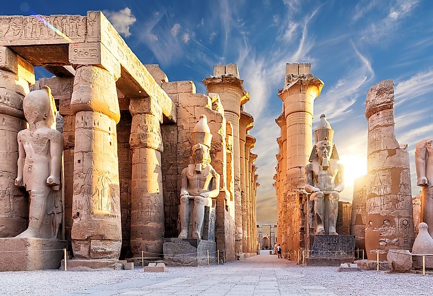 The columns and statues of the Luxor Temple's main entrance