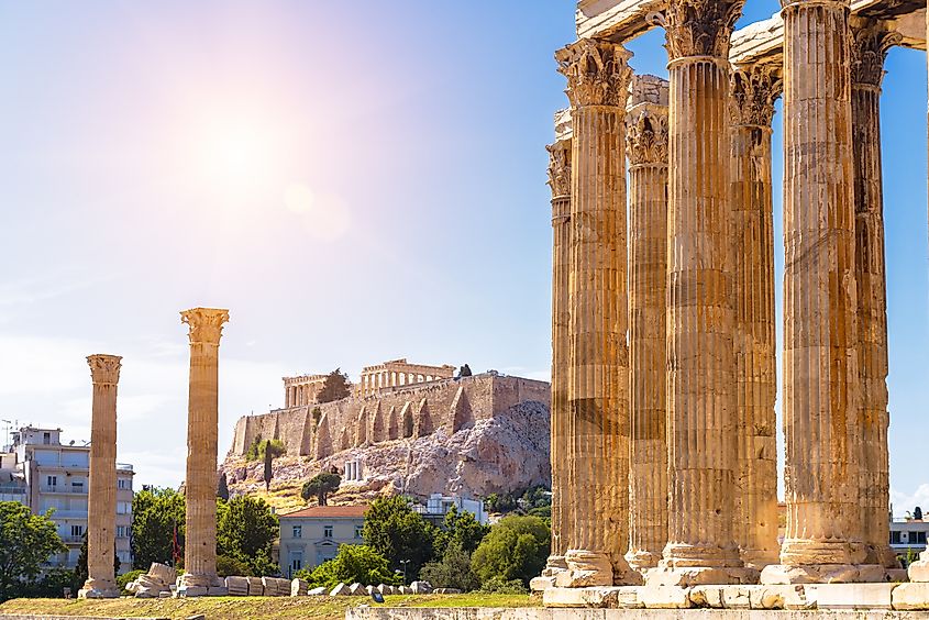 Athens view, Zeus temple overlooking Acropolis