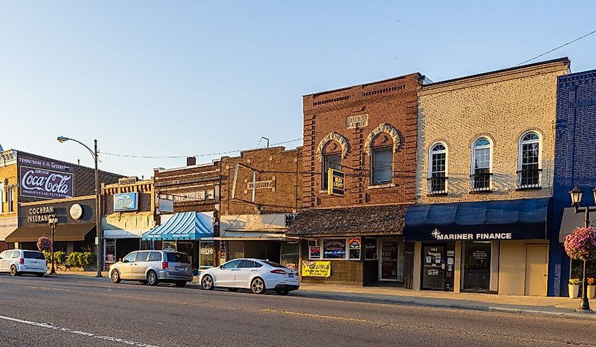 The old business district on State Street in Lawrenceville, Illinois