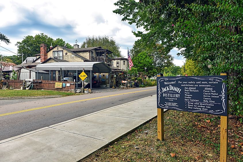 The Jack Daniel Distillery signage in Lynchburg, Tennessee.