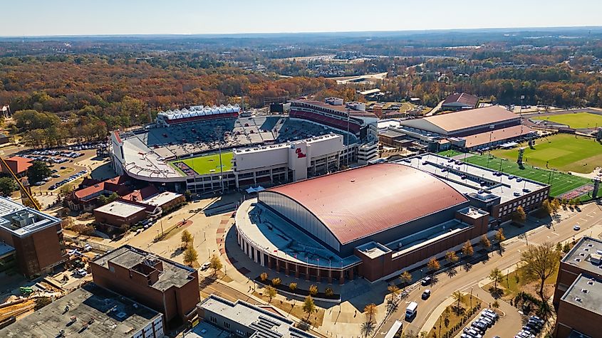 Vaught Hemingway Stadium and The Pavilion on the Ole Miss Campus in Oxford, Mississippi.