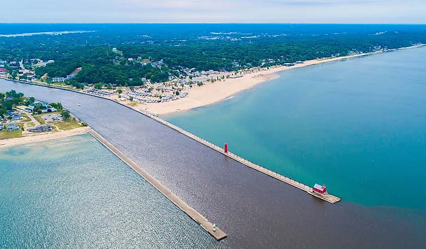 Aerial view of Grand Haven, Michigan.