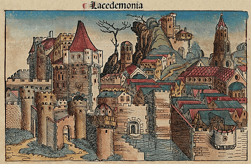 Medieval depiction of Sparta from the Nuremberg Chronicle (1493)