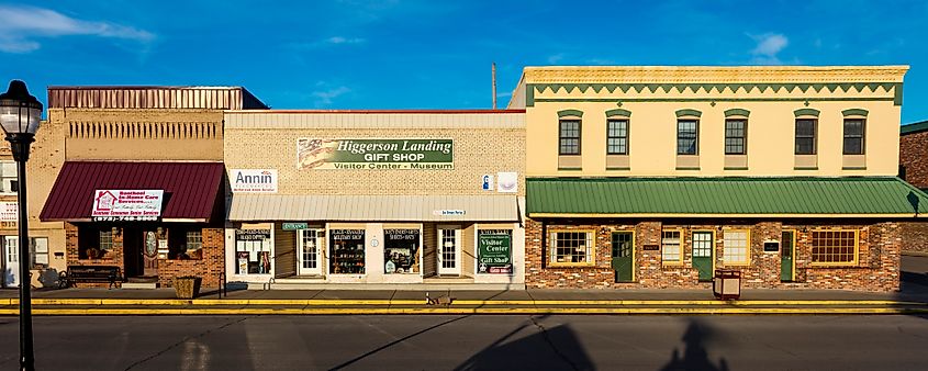 Downtown storefronts of historic New Madrid, Missouri on Mississippi River. Editorial credit: Joseph Sohm / Shutterstock.com