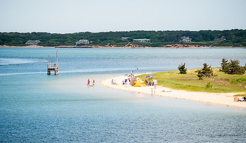 Swimmers on Chappaquiddick Beach in Edgartown Harbor