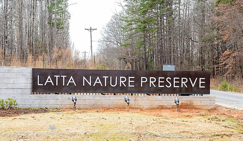 Sign of Latta Nature Preserve in Charlotte, North Carolina.