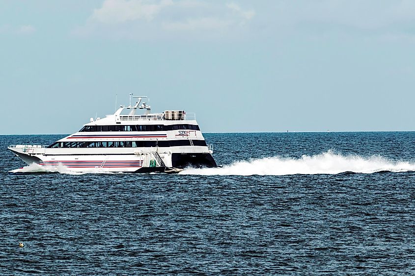 Sea Jet from the Cross Sound Ferry crossing the Long Island Sound heading to Orient Poin