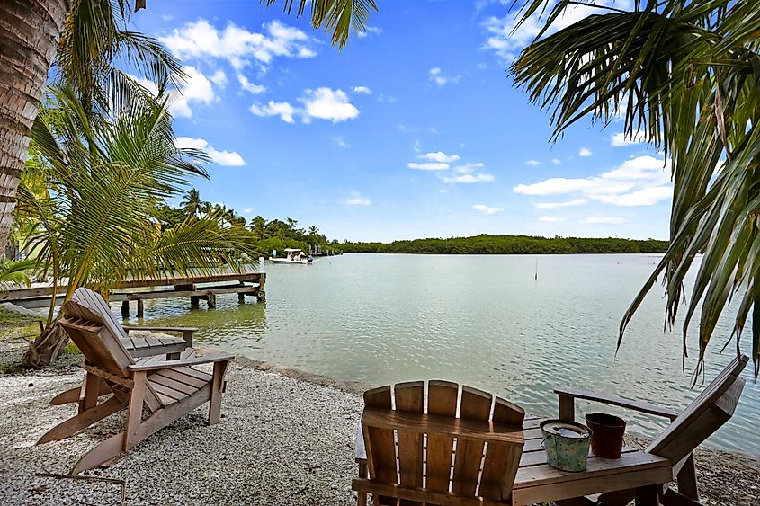 Beautiful view of the sea and coastal mangroves at Sanibel Island, Florida.
