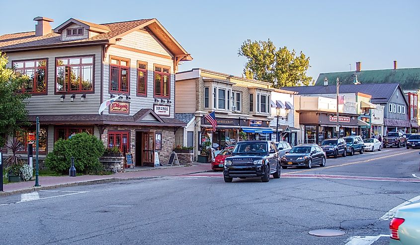 Main Street, located in Lake Placid in Upstate New York state, USA, is the core of the downtown area. Editorial credit: Karlsson Photo / Shutterstock.com