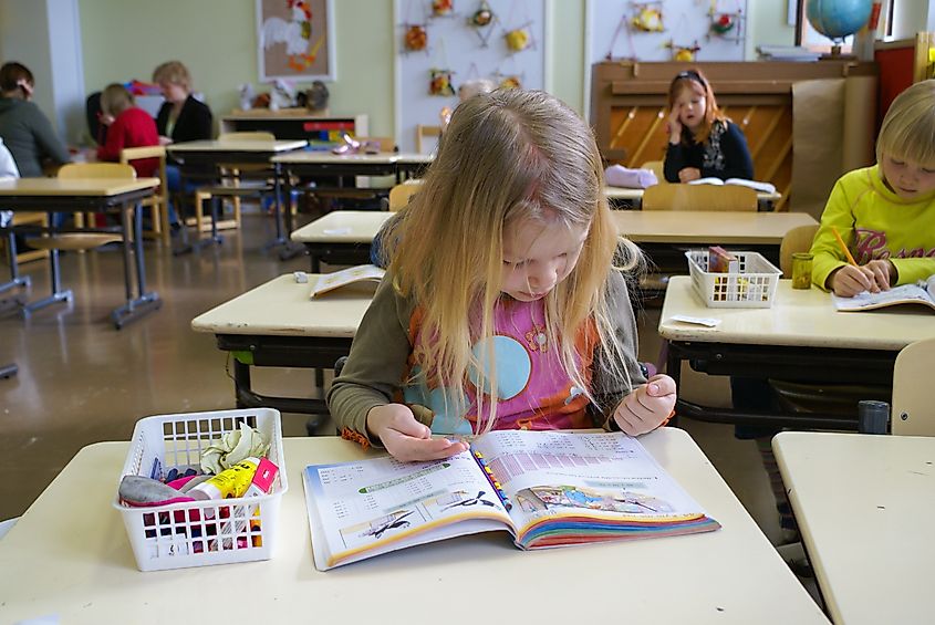 Mathematics lesson at primary school in Rovaniemi, Finland. Editorial credit: Michal Knitl / Shutterstock.com