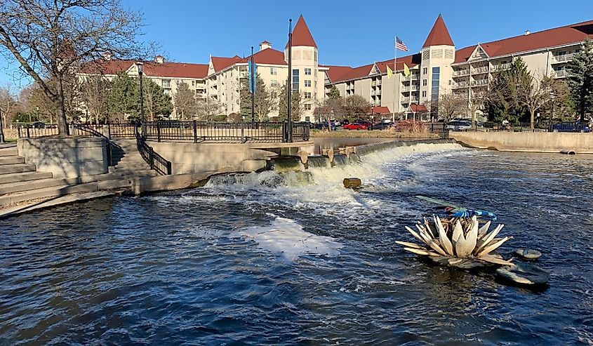 Beautiful river in downtown Waukesha, Wisconsin.