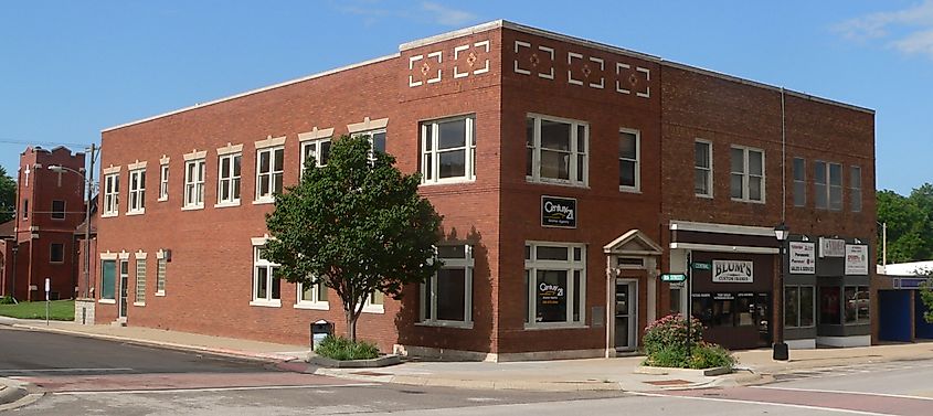 Downtown Nebraska City, Nebraska, at the northeast corner of Central Avenue and 8th Street.