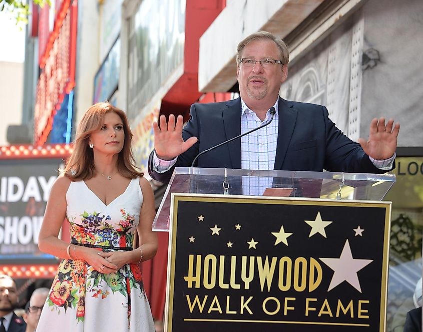 Rick Warren at Hollywood Walk of Fame Star ceremony for actress Roma Downey, 2016.
