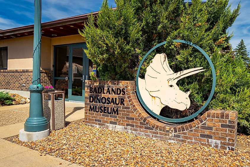 The welcoming entrance to the Badlands Dinosaur Museum in Dickinson, North Dakota.