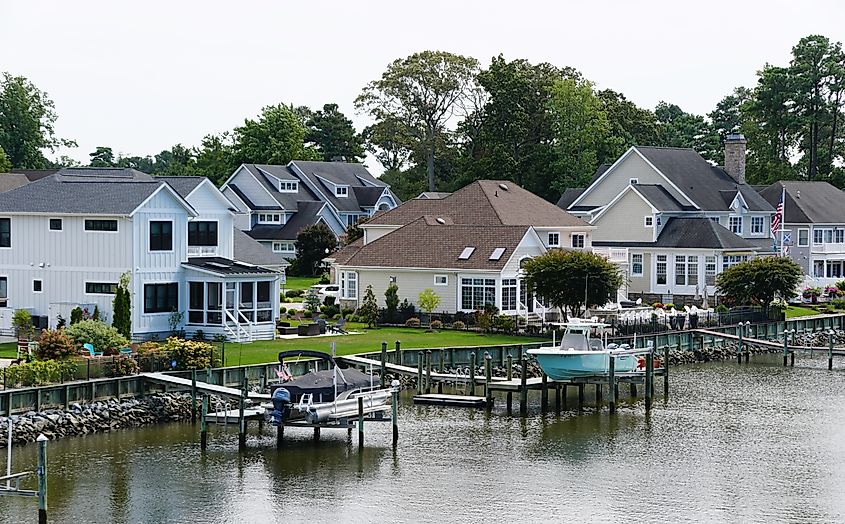 Waterfront homes in the town of Rehoboth Beach, Delaware.