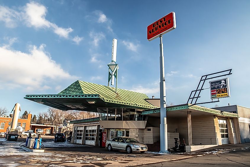 Gas station in Cloquet, Minnesota, designed by Frank Lloyd Wright. Editorial credit: Linda McKusick / Shutterstock.com