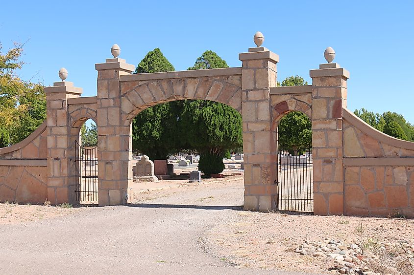 Fort Sumner Cemetery wall and entrance in Fort Sumner, New Mexico.