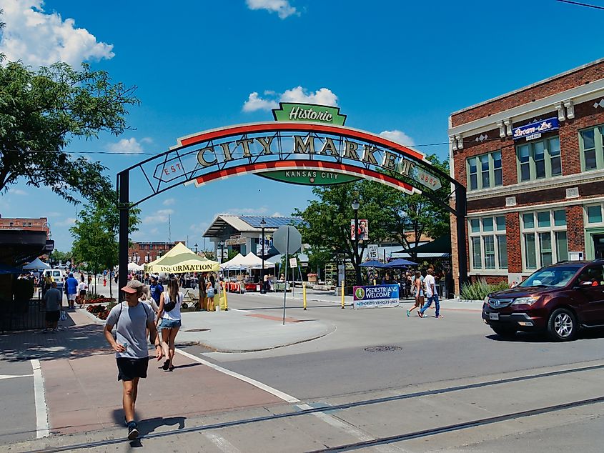 Entrance sign to the City Market in the River Market district of Kansas City, Missouri