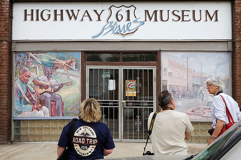 Tourists visit Highway 61 Blues Museum in Leland, Mississippi.