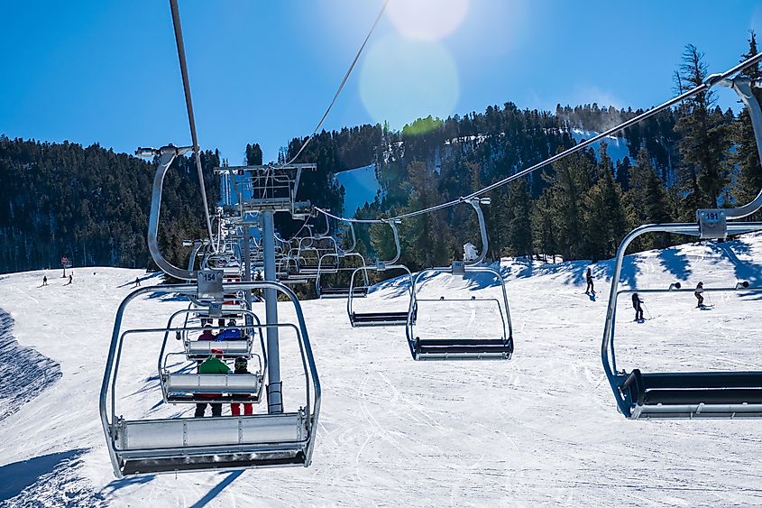 Riding up the Ski lift in Red River, New Mexico, USA.