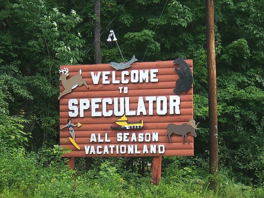 "Welcome to Speculator" sign in Speculator, New York.