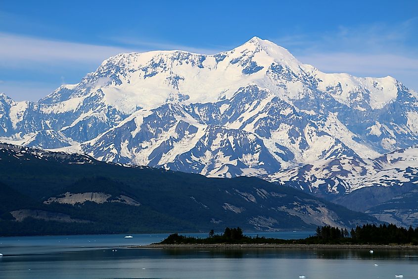 Mount Saint Elias in Alaska viewed from Icy Bay.
