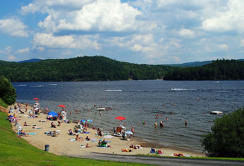 A beach in Schroon Lake, New York.