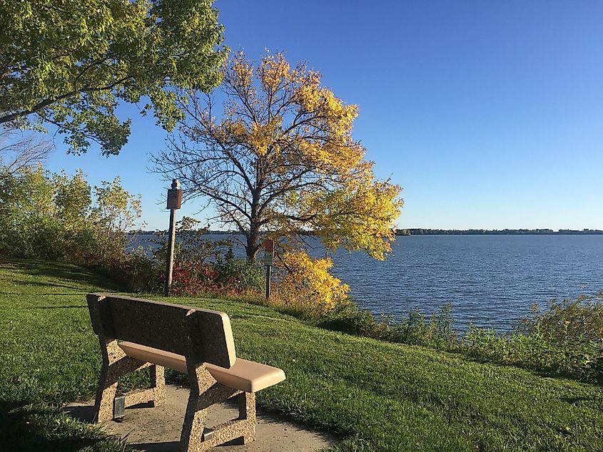 A bench near to Storm Lake,Iowa ,USA on October 2,2017