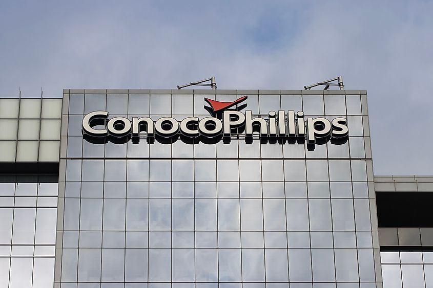 ConocoPhillips logo headquarters in Houston, Texas. Editorial credit: Tada Images / Shutterstock.com