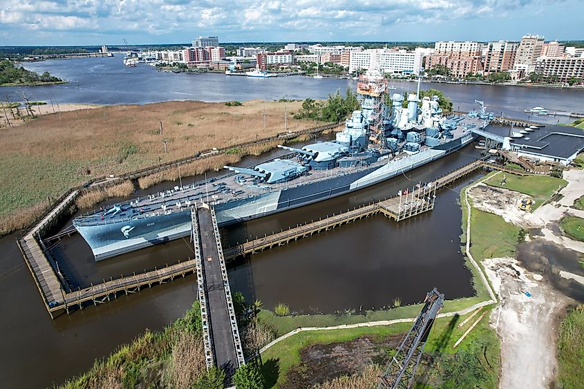 Aerial view from the USS North Carolina Battleship in Wilmington, North Carolina