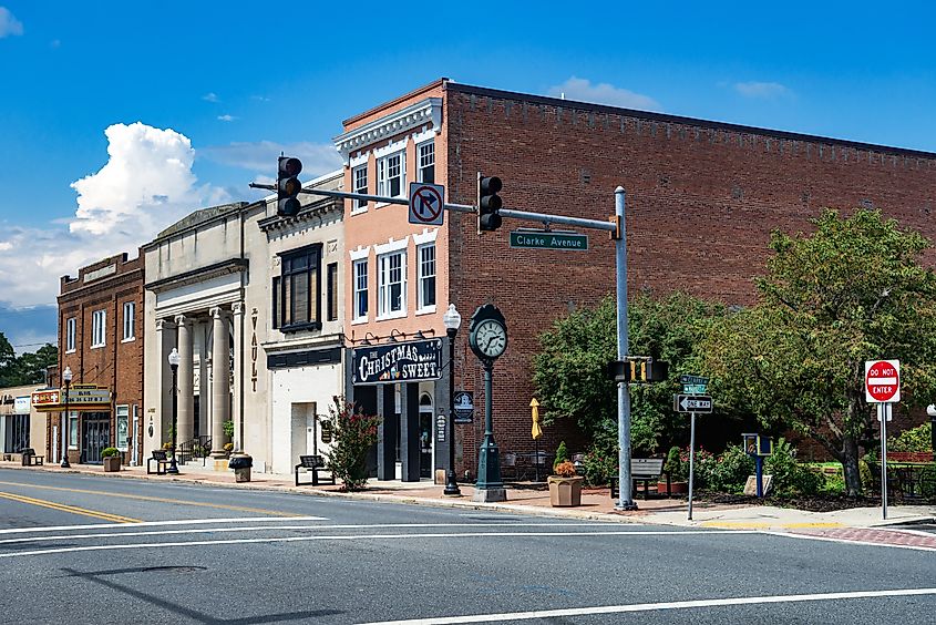 View of the main street in Pocomoke City, Maryland.