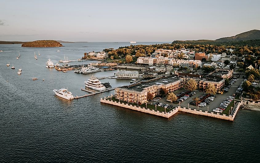 Aerial view of Bar Harbor in Maine.