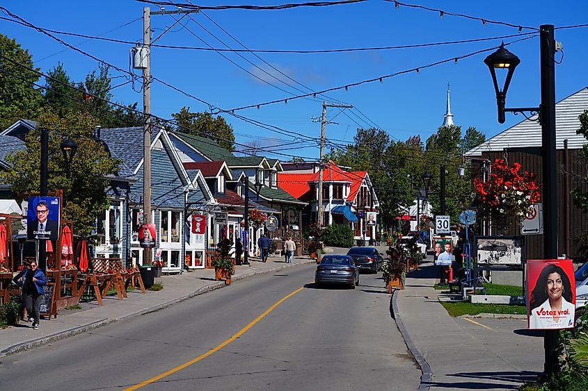 View of the village of Saint-Sauveur, a resort town in the heart of the Laurentians tourist region in Quebec, Canada. Editorial credit: EQRoy / Shutterstock.com