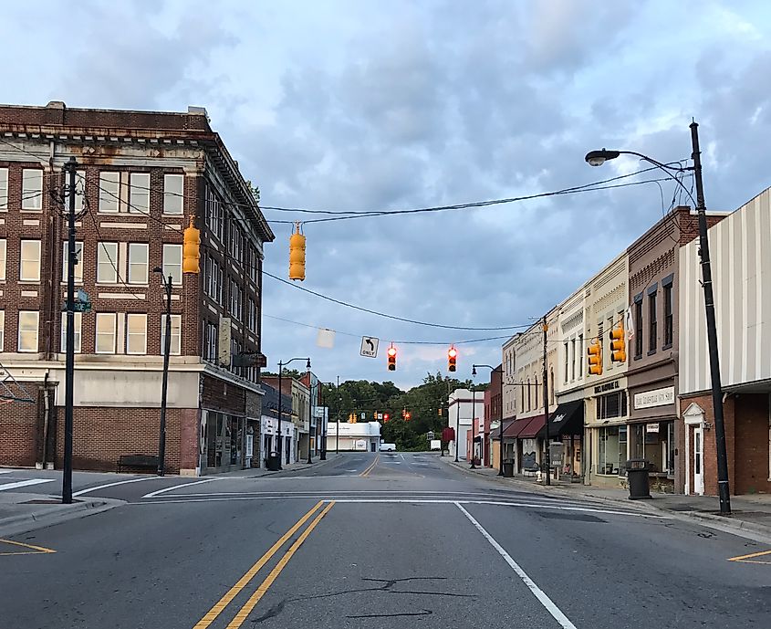 Leaksville Commercial District historical area, formerly the downtown of the defunct town of Leaksville, presently part of Eden, North Carolina.