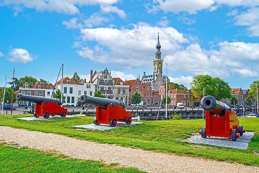 View of the harbor in Veere, located in the Walcheren region of Zeeland, Netherlands