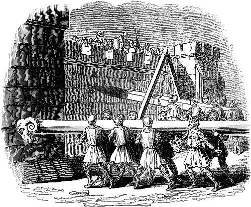 Attack on the Walls of a besieged Tower (shows a battering ram).