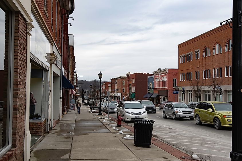 Cambridge, Ohio: Wheeling Avenue in downtown Cambridge's historic district on a cold winter's day.