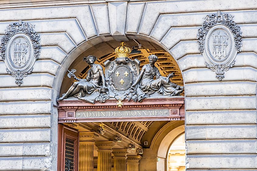 Entrance of Monnaie de Paris building on the quayside of the Seine, Paris, France. Image Credit JeanLucIchard via Shutterstock.