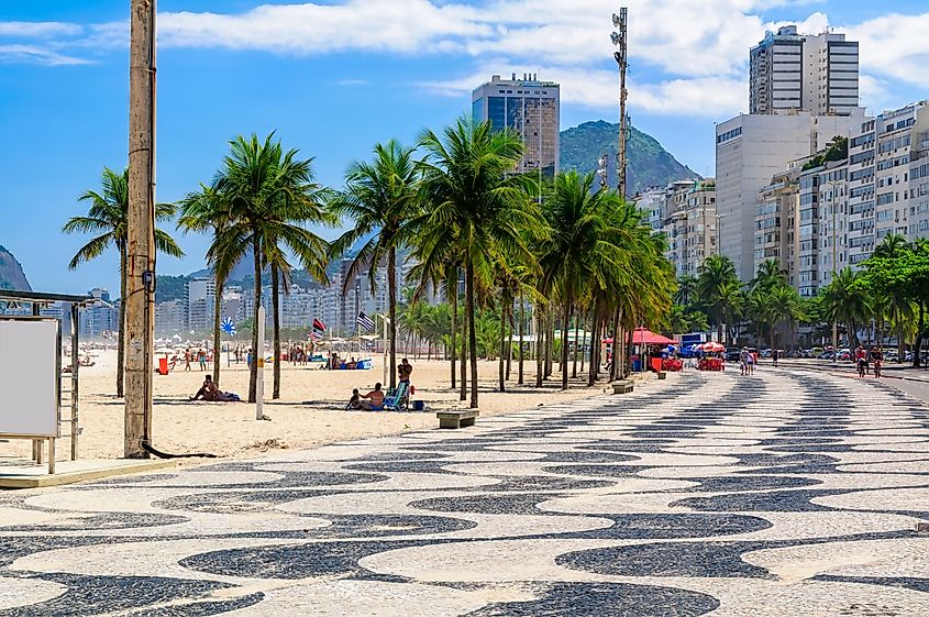 View of Leme beach and Copacabana beach in Rio de Janeiro. 