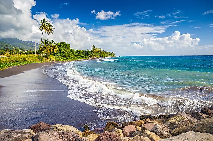 A black sand beach in Saint Kitts.