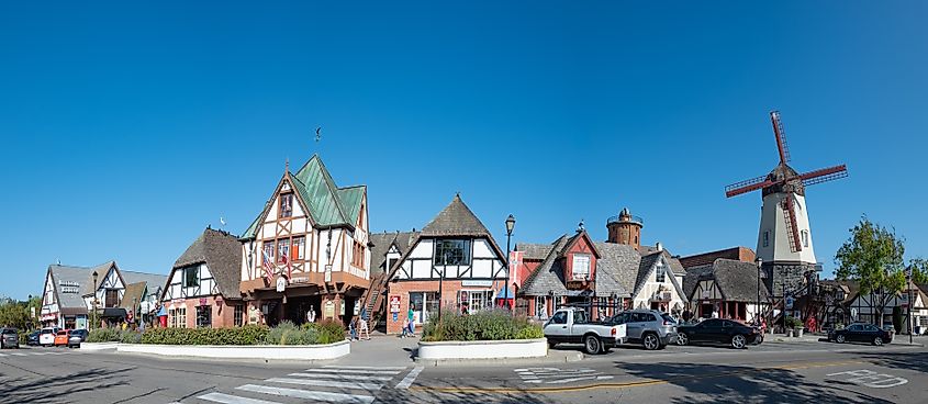 Old Main street in Solvang historic downtown, Santa Ynez Valley in Santa Barbara County. Editorial credit: travelview / Shutterstock.com