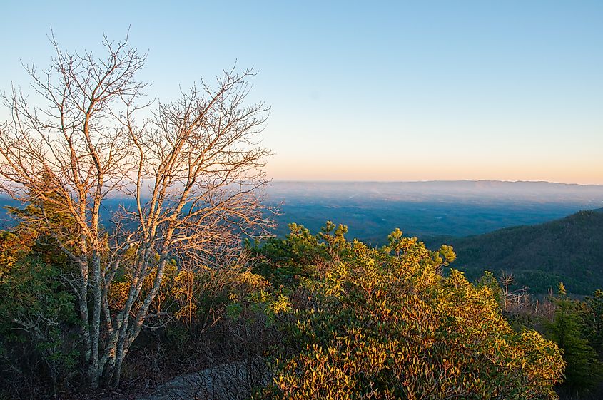 Hawskbill Mountain top on Blue Ridge Parkway at sunset.