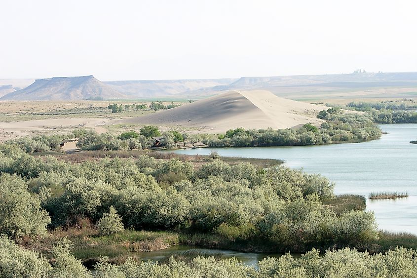 Bruneau Dunes State Park in Idaho featuring towering sand dunes and scenic landscapes