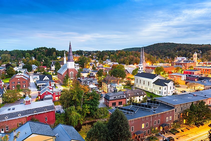 Autumn town skyline of Montpelier, Vermont.