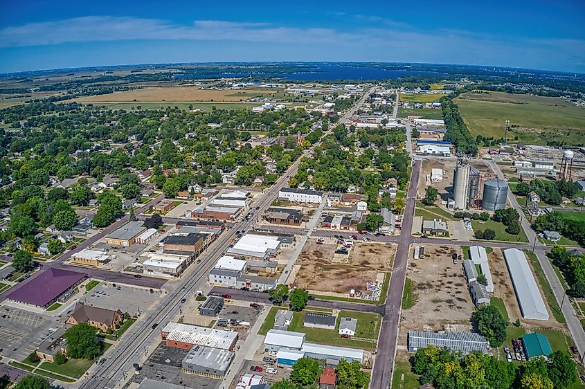 Aerial View of Main Street in Milford, Iowa during Summer