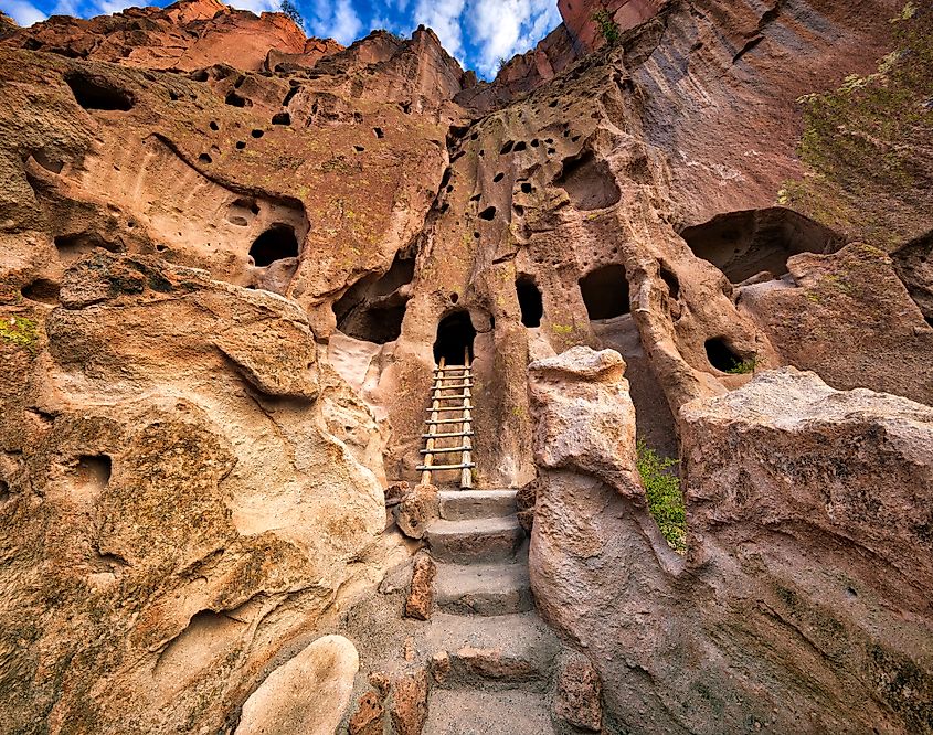 Ancient cliff dwellings in Bandelier National Monument, New Mexico