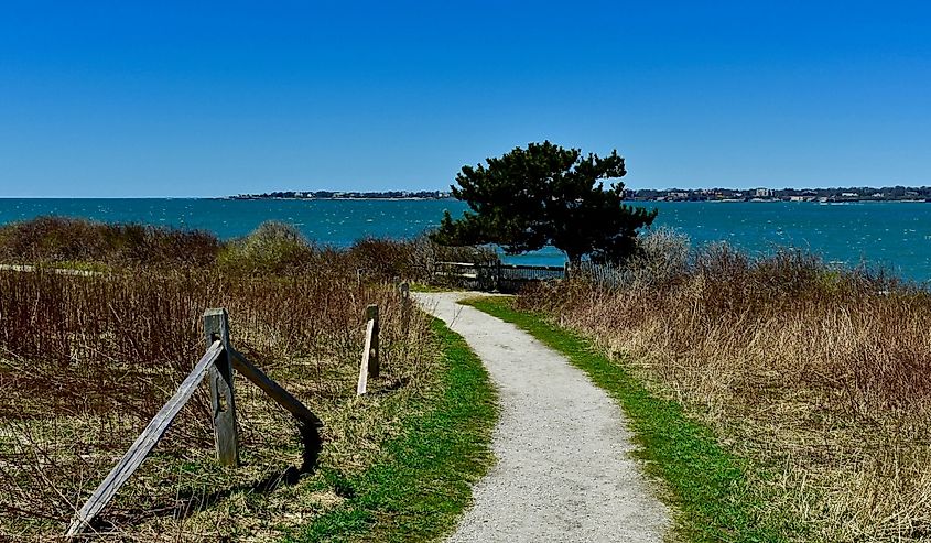 Scenic views while hiking in Sachuest Point National Wildlife Refuge in Middletown, RI