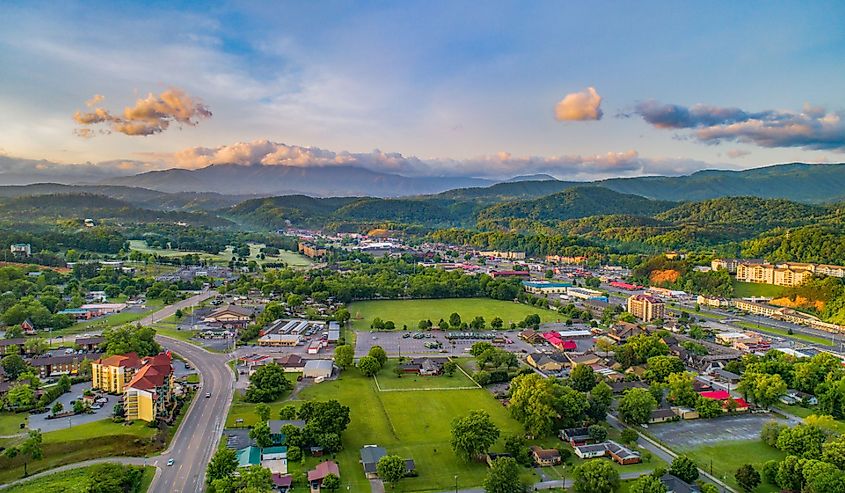 Pigeon Forge, Tennessee, with the Great Smoky Mountains.