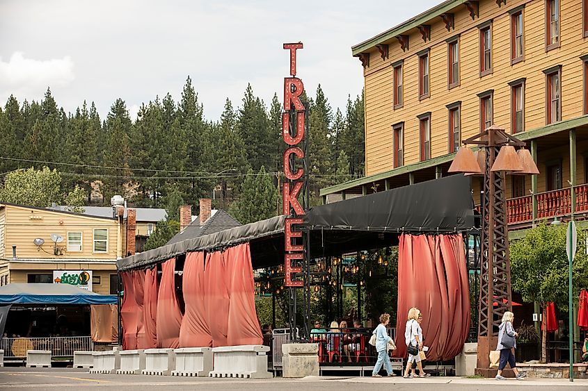 Afternoon sunlight shines on historic downtown Truckee. Editorial credit: Matt Gush / Shutterstock.com