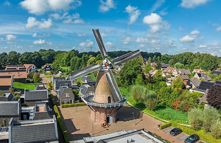Aerial view of The Oude Hengel Mill, a corn mill in Ootmarsum in the Dutch province of Overijssel. Via Shutterstock / hans engbers
